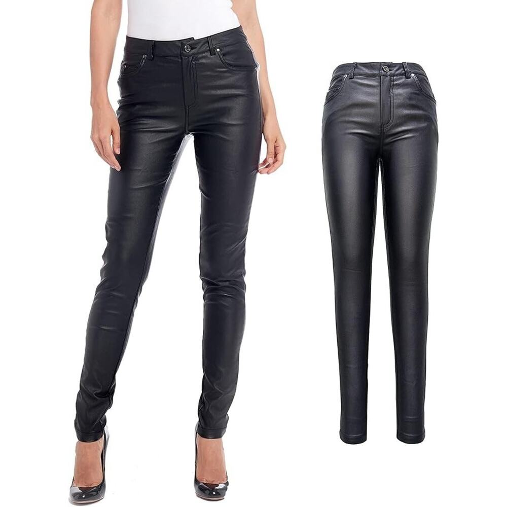 NEW!! SPYM Women's Stretchy Jeggings, Faux Leather Legging Pants with Pockets